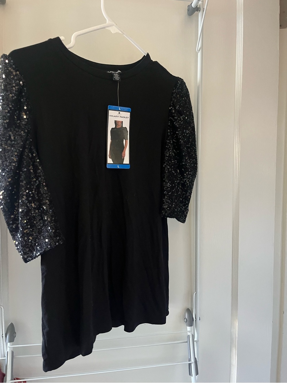 NWT Hilary Radley - Black Sequin Sleeve Shift Top